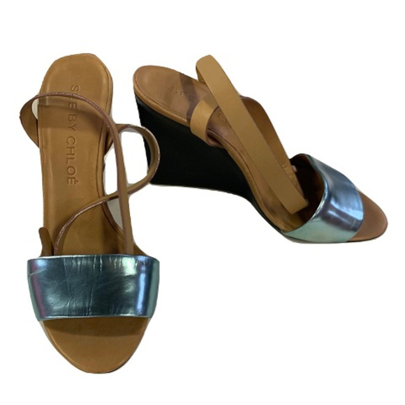 See by Chloe Leather Sandal Wedge, Size 10 - Picture 1 of 6